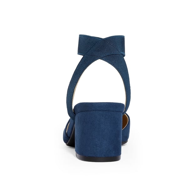 Pointed Toe Pumps with Ankle Strap - NAVY SUEDE - 2